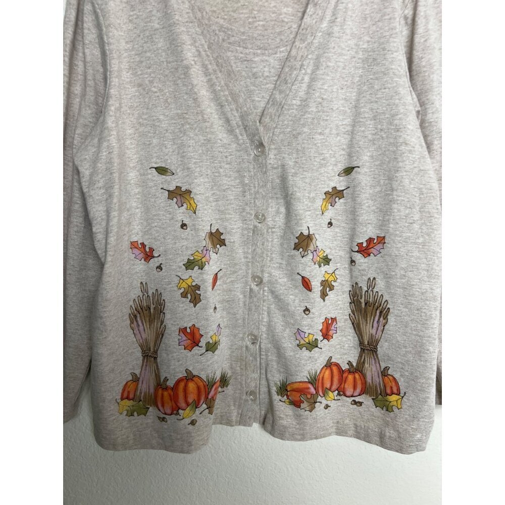 Blair Top W/ Attached Cardigan L Harvest Fall Pumpkins Hay Leaves - Picture 7 of 7